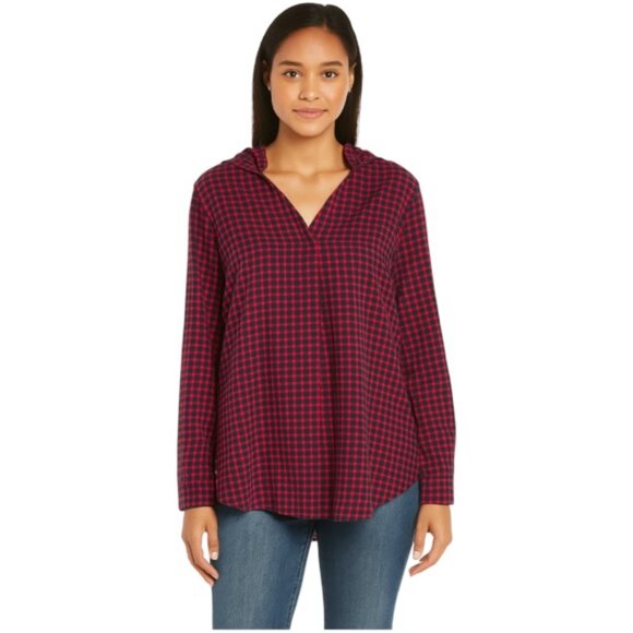 The Korner Small Red Blue Checkered Plaid Long Sleeve Hooded Top NEW WITH TAGS - Picture 1 of 8